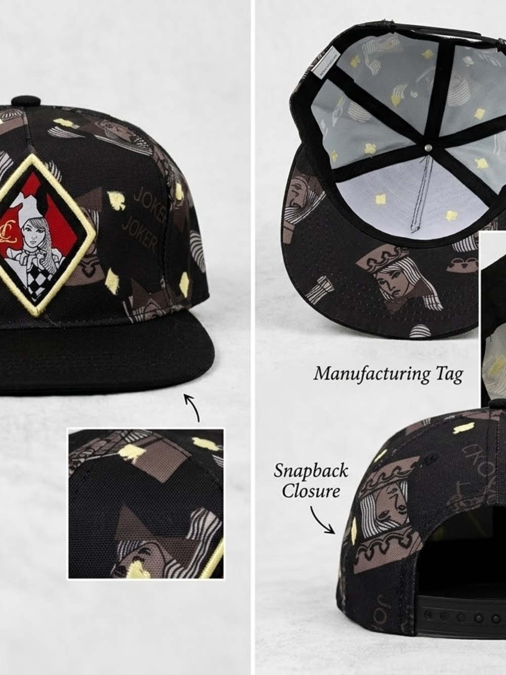 Unbranded Playing Card Joker Jester Print Snapback Hat Flat Brim Cap